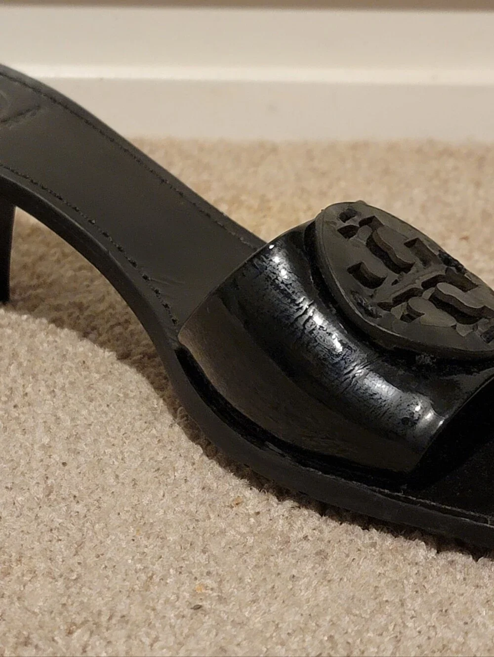 Tory Burch Aerin Black Patent Leather Heels Slides Mules Size 8